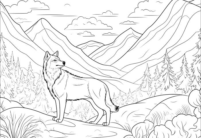 Wolf coloring book pages